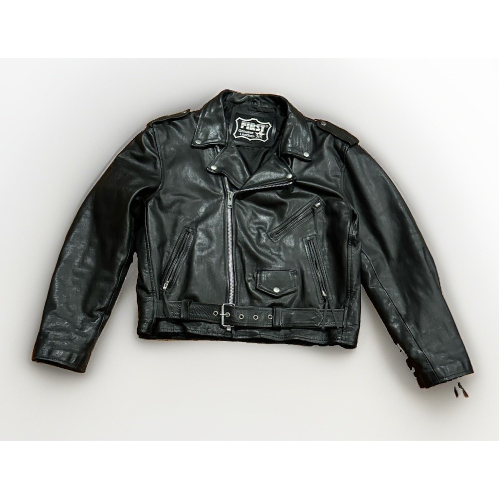 Vintage FIRST Leather Biker Jacket Men's L Motorcycle Perfecto Ramones Rare